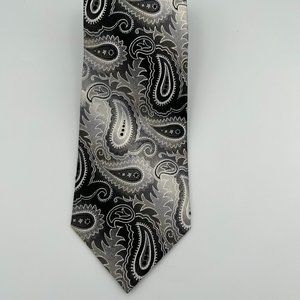Mario Ferrari Necktie 100% Silk Black Silver Paisley Handmade Business Office